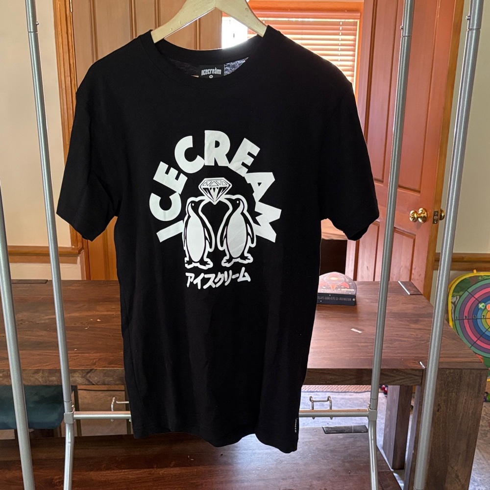 Icecream Black Tee with Penguin Graphic